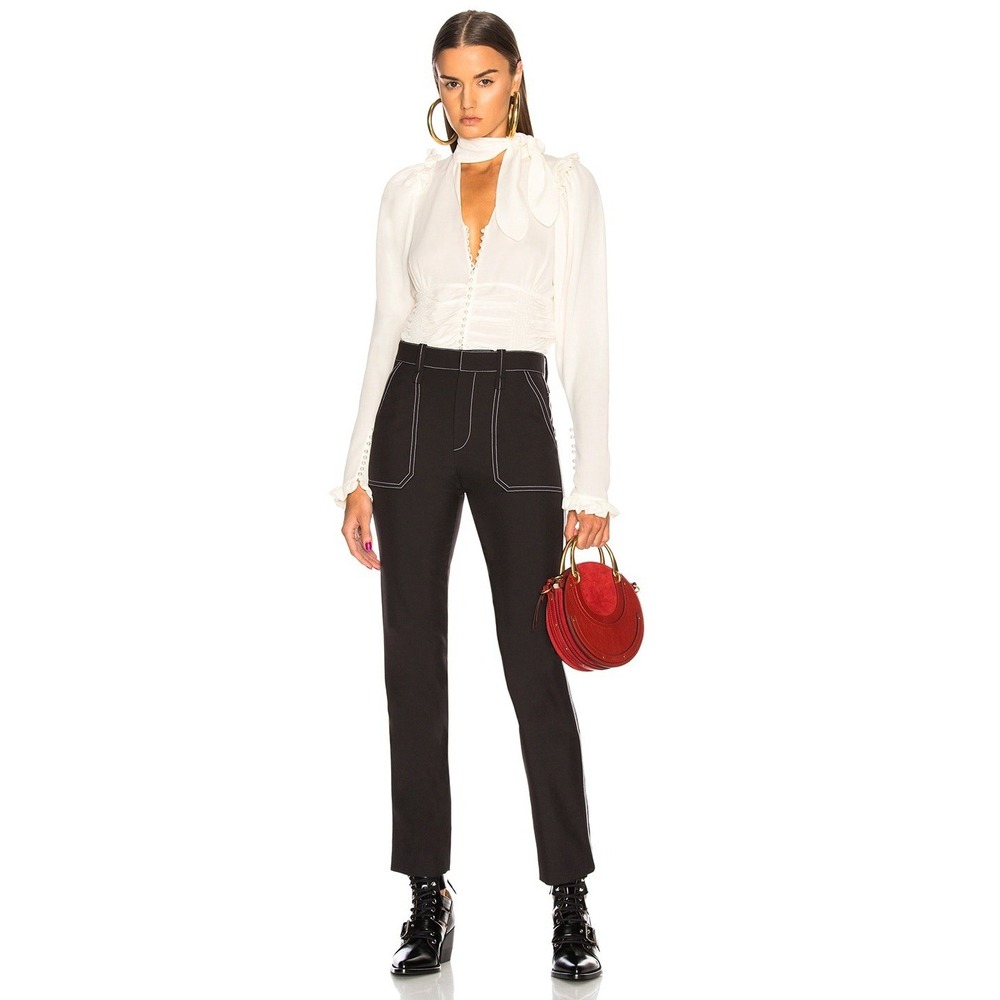 CHLOE Contrast Stitching Trousers Color Black And Details Size 38